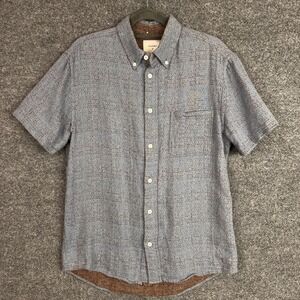 Billy Reid Short Sleeve‎ Button Down Shirt Size S Standard Blue Textured Cotton
